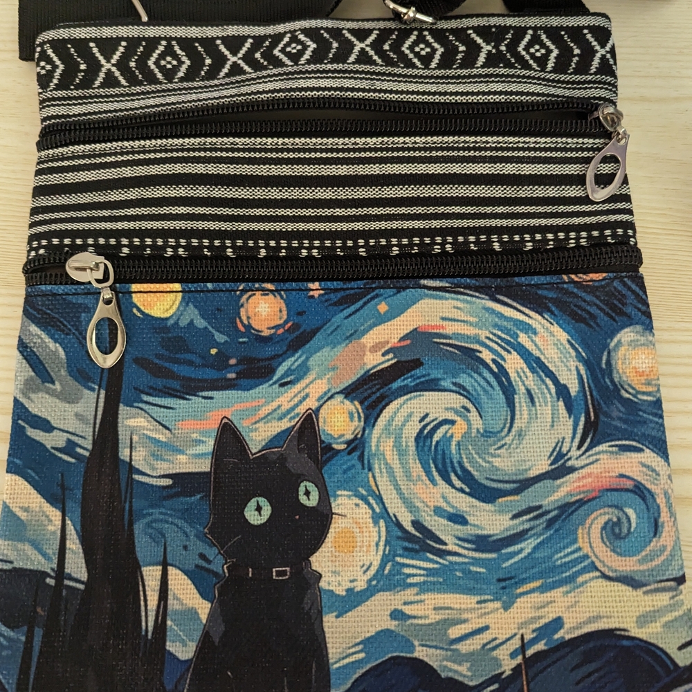 Starry Night Cat Art Crossbody Bag